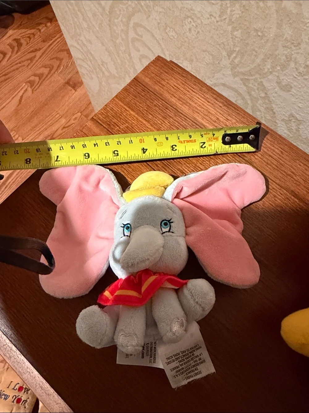 Disney Pink & Gray Dumbo Plush Keychain with Yellow Hat